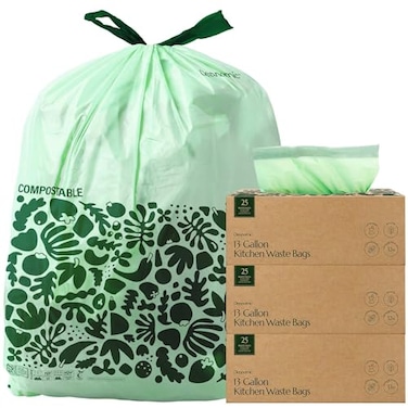 CLEANOMIC Cleanomic Compostable 13 Gallon Trash Bags with Drawstring 3 Pack 75 Count BPI Certified For Kitchen Compost