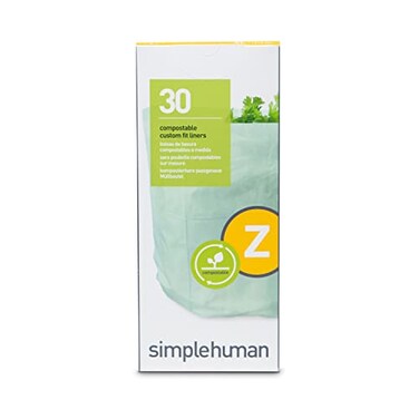 simplehuman Code Z 30 Count Compostable Custom Fit Liners Certified Compostable Trash Bags for Compost Caddy PlantBased PVOH Plastic Backyard or Commercial Composting 4 Liter 1 Gallon