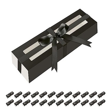 HAPPY POTATO 25 Pack Macaron Boxes for 6 721919 Inches Macaron Packaging Boxes Black Macaron Boxes with Clear Window Macaron Container Packaging Boxes with Ribbon