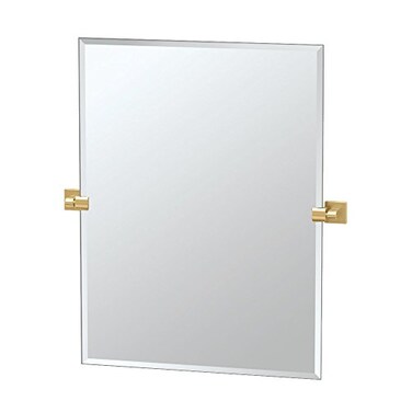 Gatco 4069S Elevate Frameless Rectangle Mirror 3150 H Brushed Brass Wall Mounted Pivoting Tilting Beveled 3150 H Bathrom Vanity Mirror with Brushed Brass Brackets
