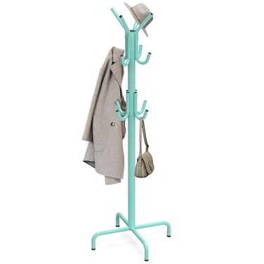 Simple Houseware Standing Coat and Hat Hanger Organizer Rack 12 Hooks Turquoise