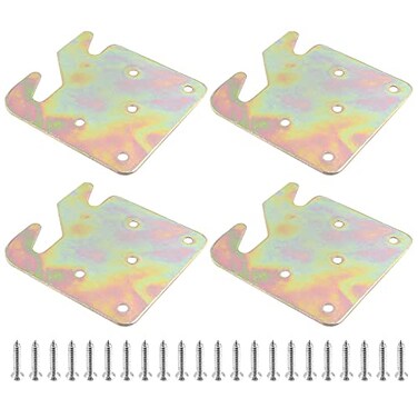 suiwotin Suiwotin 4 Sets Bed Rail Hook Plates Heavy Duty Bed Rail Fitting Bracket with Mounting Screws Universal Wood Bed Rail Hooks Hardware for Bed Frames Headboards FootBoards Galvanized Brass