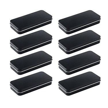 Tighall 8PCS Rectangular Empty Hinged Tin Box with Lid Bulk Mini Storage Containers Organizer for Treats Gifts Candy and Crafts 48 x 21 x 08 in Black
