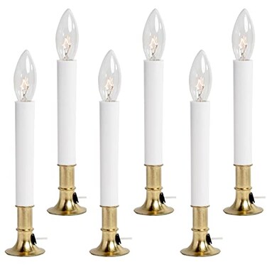 Creative Hobbies Pack of 6 Electric Window Candle with OnOff Switch Incandescent Light Bulb Brass Plated Base Ready to Use Original