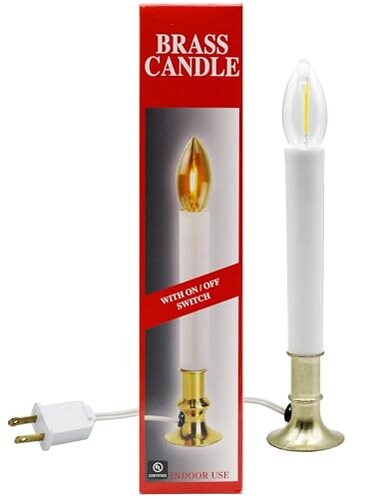 Creative Hobbies Electric Window Candle Lamp with Brass Plated Base OnOff Switch Light Bulb Ready to Use LED
