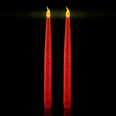 FURORA LIGHTING Red Glitter LED Taper Candles 2Pack 618 Timer Batteries Included