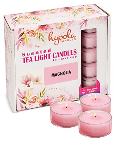 Hyoola HYOOLA Scented Tealight Candles Clear Cup Magnolia Tealight Candles Scented 6 Hour Burn Time 15 Pack European Made