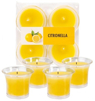 Hyoola HYOOLA Clear Cup Scented Votive Candles Citronella 12 Hour Burn Time 4 Pack European Made