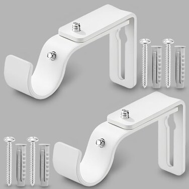 LLPJS Curtain Rod Bracket Adjustable Drapery Rod Holder Hooks Support Hangers for 1 inch Diameter Window Curtain Rods White 2Pack