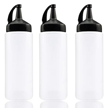 Jutoe 3PACK Plastic Squeeze Bottles 6 oz Plastic Condiment Bottles With LeakProof Cap Ketchup Squeeze Bottle For Kitchen Use