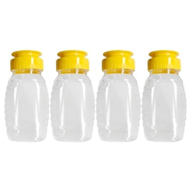 HYMAOME 4pcs Empty Honey Jars Small Plastic Squeeze Bottles Flip Top Honey Dispenser Refillable Condiment Container for Maple Syrup Ketchup Mustard Salad Dressing