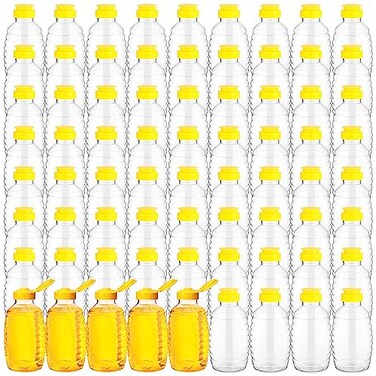 Tanlade 72 Pcs Honey Bottles Bulk 8 Oz Plastic Clear Squeeze Honey Jars Empty Container Refillable Dispenser Jam Bottle with Flip Top Lid for Storing and Dispensing