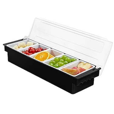 BEYLANG Ice Chilled Serving Tray Condiment Pots 5 Compartment Condiment Server Caddy 5 Compartments