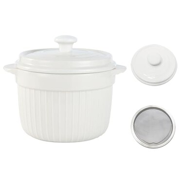 MaoYaMao Ceramic Bacon Grease Container with StrainerGrease Container for Kitchen 17ozWhite