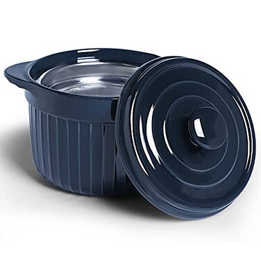 ONTUBE Ceramic Bacon Grease Container Keeper with Strainer 17oz Navy