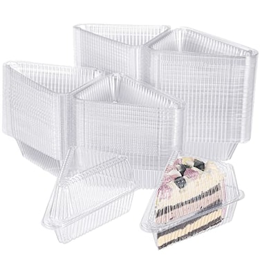 Yinkin 200 Pcs Clear Cake Slice Container with Lids Single 5 Clear Medium Hinged Lid Pie Slice Container Disposable Box Food Containers for 7 9 Diameter Pie Cheesecake Packaging Home Bakery