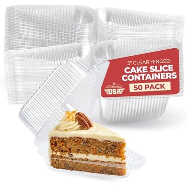 Supellectilem 50 Cake Slice Containers with Lids Hinged Medium Disposable Plastic Cake Containers Clear Cheesecake Container Individual Cake Pie Slice Boxes for Flan Dessert Pastry Cookie Snack Fruit