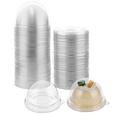 Patelai 150 Pcs Clear Plastic Mini Cupcake Container Mini Cupcake Box Muffin Dome Muffin Single Container Box for Wedding Birthday Cheese Pastry Dessert Cake Clear