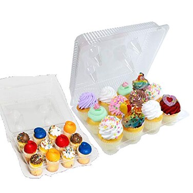 pizety Mini Cupcake Containers 12 Count 12 Compartment Plastic Mini Cupcake Boxes Clear Stackable Disposable Cupcake Holders for Parties Events Bakery Use