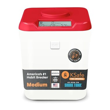 Kitchen Safe Time Locking Container Medium Timed Lock Box for Cell Phones Snacks and other unwanted temptations Red Lid 55 White Base