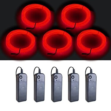 MaxLax EL Wire Red 5Pack 9ft275m Neon Light Wire with Noise Reduction and Battery Pack