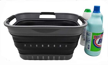SAMMART 19L 5 gallon Collapsible Super Mini 3 Handled Plastic Laundry Basket Foldable Pop Up Storage ContainerOrganizer Space Saving HamperBasket 1 GreyBlack