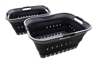 SAMMART 42L 11 gallon Collapsible Plastic Laundry Basket Foldable Pop Up Storage ContainerOrganizer Portable Basket Space Saving HamperBasket 2 GreyBlack