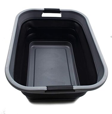 SAMMART 41L 108 gallon Collapsible Plastic Laundry Basket Foldable Pop Up Storage ContainerOrganizer Portable Washing Tub Space Saving HamperBasket Rectangular GreyBlack