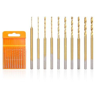 Uolor Mini Twist Drill Bit Set 10Pcs Micro Engraving Drill Bits 06mm22mm HSS 235mm Shank Titanium Coated Tiny Drill Bit Hole Drilling Tool for DIY Resin Jewelry Amber Circuit Board Walnut