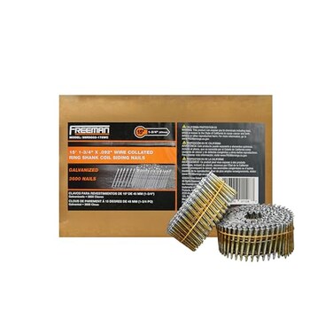 Freeman 15 134 Wire Collated Electrogalvanized Ring Shank Coil Siding Nails 3600 Count For Siding Wall Sheathing and Roofing
