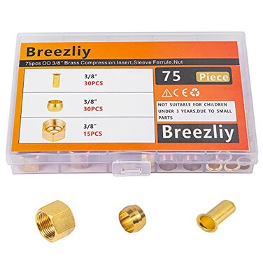 Breezliy 75pcs 38 Assortment Kit Brass Compression Sleeves Ferrules Insert Nuts