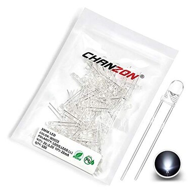 CHANZON 100 pcs 3mm White LED Diode Lights Clear Round Transparent DC 3V 20mA Bright Lighting Bulb Lamps Electronics Components Indicator Light Emitting Diodes