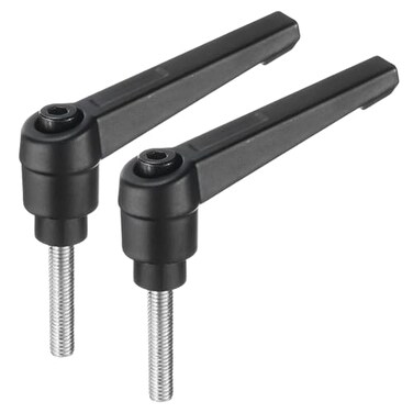 uxcell 2pcs Adjustable Clamping Lever Handle M5 x 25mm Metric 304 Stainless Steel Male Threaded Stud Hand Knobs Push Button Ratchet Rotating Screw Handles Bolts with Locking Lever Black