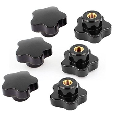 YXQ 6Pcs M5 x 25 Female Thread Head 5 Star Knob Nuts Clamping Grip Plastic Black Cap