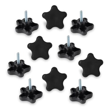 POWERTEC 10 Pack 1420 5 Star Knobs with 1 Threaded Stud Thumb Screw Knobs with bolts for Lawn Mower Umbrella Base Woodworking Tools Jigs Clamps QNB3006P2