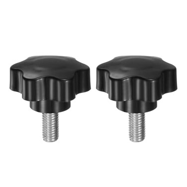 HARFINGTON 2pcs Star Knobs M10 x 20mm 304 Stainless Steel Threaded Stud 46mm Plastic 6Star Head Hand Tightening Thumb Screw Clamping Jig Knob Handle Black