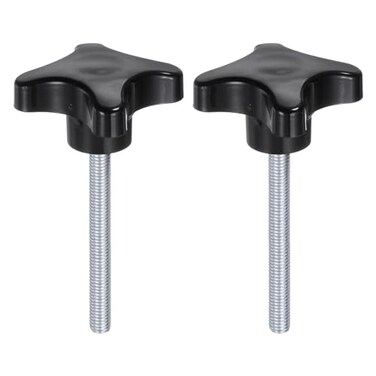 HARFINGTON 2pcs Star Knobs M8 x 70mm Male Thread Plastic 4Star Stud Knob Hand Tightening Clamping Screw Replacement Threaded Handle Black