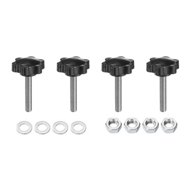 uxcell 4pcs Star Clamping Knobs with Nuts Washers M8 x 45mm Metric 304 Stainless Steel Male Thread 38mm 6Star Plastic Head Threaded Stud Hand Knobs Handles Thumb Screws Black