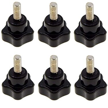 YXQ M6 Star Hand Knobs Tightening Screw Male Thread Stud Clamping Handle Grip Plastic Black Cap M6x10mm Thread 30mm Dia Base Head Black Plastic 6Pcs
