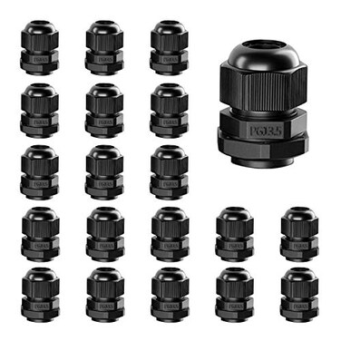 AMPELE Cable Gland 20 Pack PG135 Waterproof Adjustable 612mm Nylon Cable Glands Joints With Gaskets BlackPG135