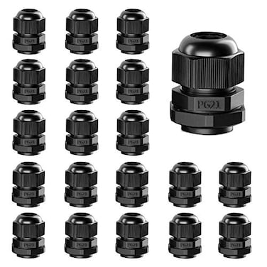 AMPELE Cable Gland 20 Pack PG21 Waterproof Adjustable 1318mm Nylon Cable Glands Joints With Gaskets BlackPG21