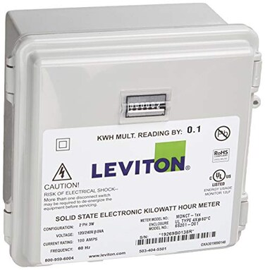 Leviton Outdoor Surface Mount Mechanical Counter 120208240V 2P3W 100A with 2 Solid Core CTs Mini Meter Kit MO2401SW
