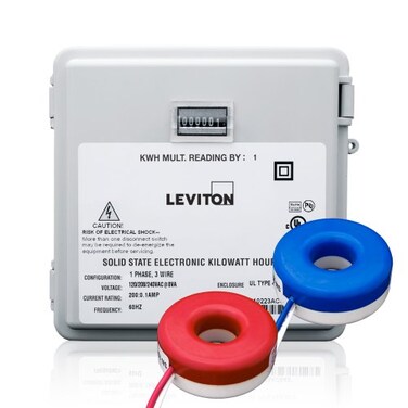 Leviton Outdoor Surface Mount Mechanical Counter 120208240V 2P3W 200A with 2 Solid Core CTs Mini Meter Kit MO2402SW