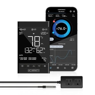AC Infinity CONTROLLER 79 PRO WiFi Outlet Controller Independent Programs for Two Devices Wall Hang Digital Thermostat with Temperature Humidity VPD Timer Controls For Seed Starting Heat Mats