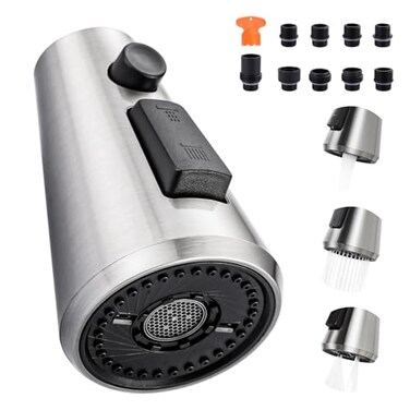 ALEASHA Pull Down Spray Head for Kitchen Faucet3Function Sink Spray Nozzle with 9 AdaptersKitchen Faucet Head Replacement Compatible with MoenAmerican Standard FaucetsBrushed Nickel