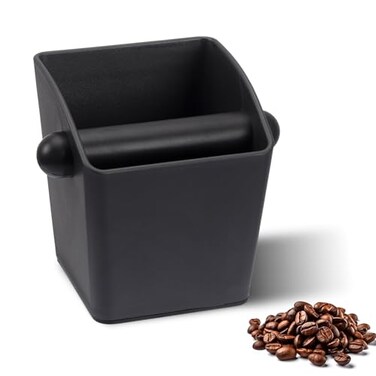 HOMEE Espresso Knock BoxRectangular Coffee Knock Box with Large Capacity and NonSlip Base Grounds Container with Removable BarEspresso Accessories for Coffee Bar Kitchen CounterBlack