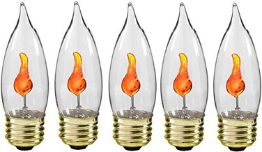 Creative Hobbies 10J Flicker Flame Light Bulb Flame Shaped E26 Standard Base Flickering Orange Glow Box of 5 Bulbs