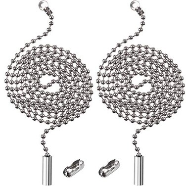 Shappy 2 Pack Steel Beaded Ball Pull String Extension Chain with Connector for Ceiling Fan Light Fixture Light Bulb Switch Chain Extender 1 Meter Length