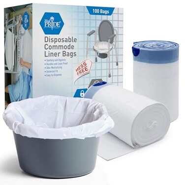 MED PRIDE 100 Pack Med Fit Disposable Bedside Commode Bags Leakproof Bedpan Liners with Drawstring Universal Fit for Portable Toilets