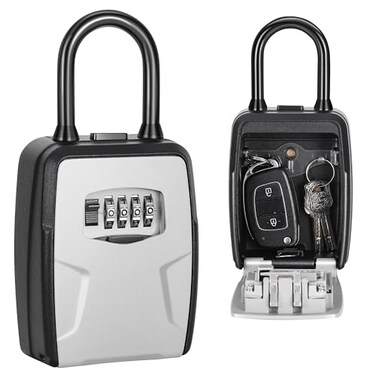 Fayleeko Portable Key Lock Box Lock Box Wall Mounted for House Key Car Keys 6 Key Capacity Weatherproof Resettable Code Grey 1